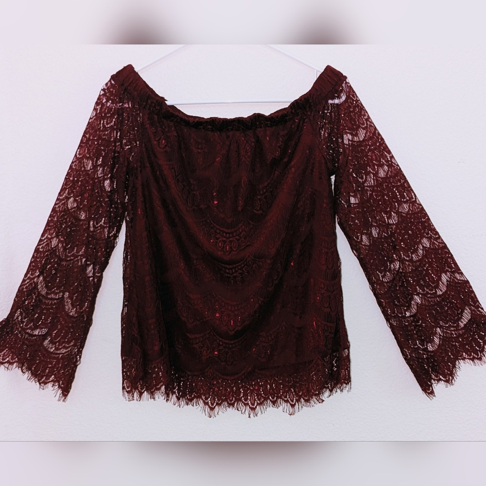 Size M/M Long Sleeved Red Lace Shirt by "love, Fire"